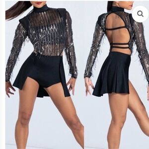Weissman Elite Dance Costume Silver sequin Kill The Lights Medium Adult